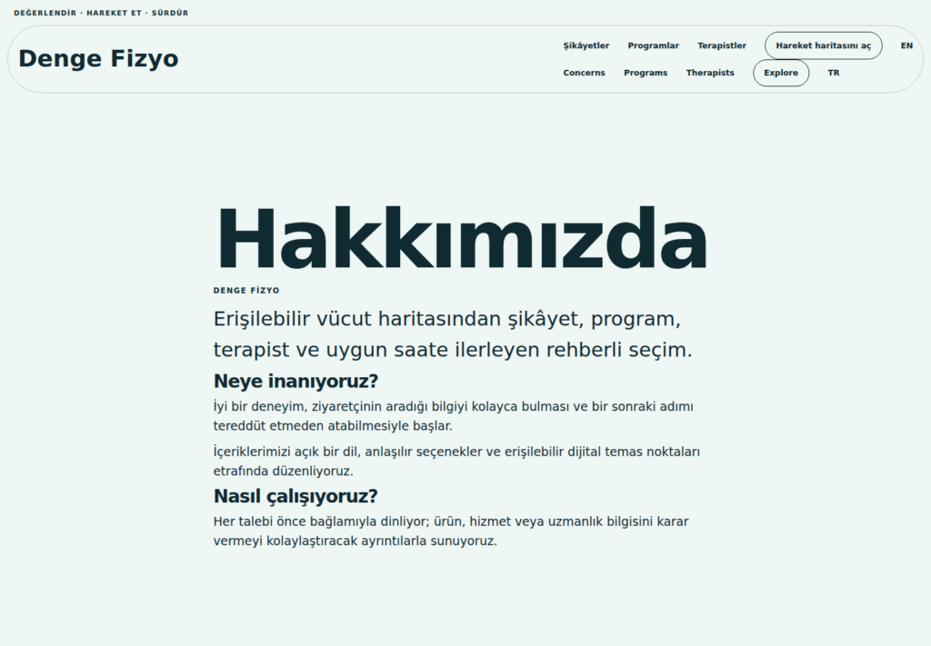 Denge Fizyo web sitesi — arşiv görünümü