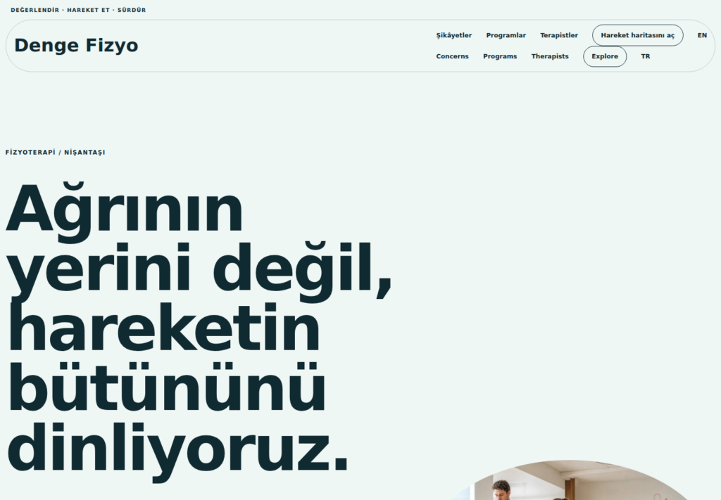 Denge Fizyo web sitesi — masaüstü görünümü