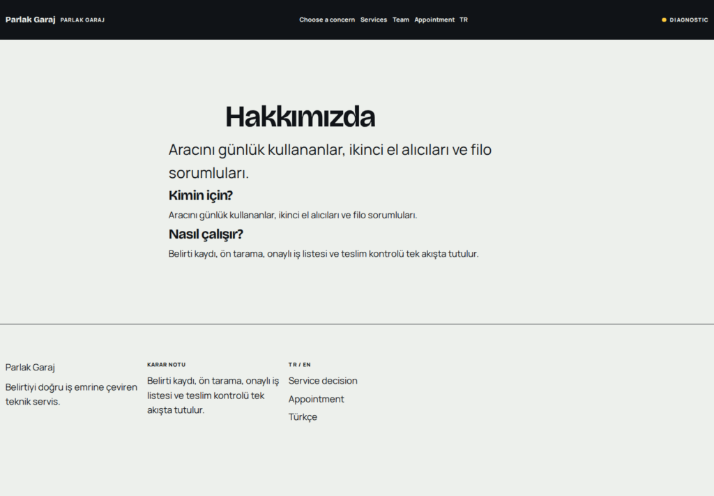 Parlak Garaj web sitesi — arşiv görünümü